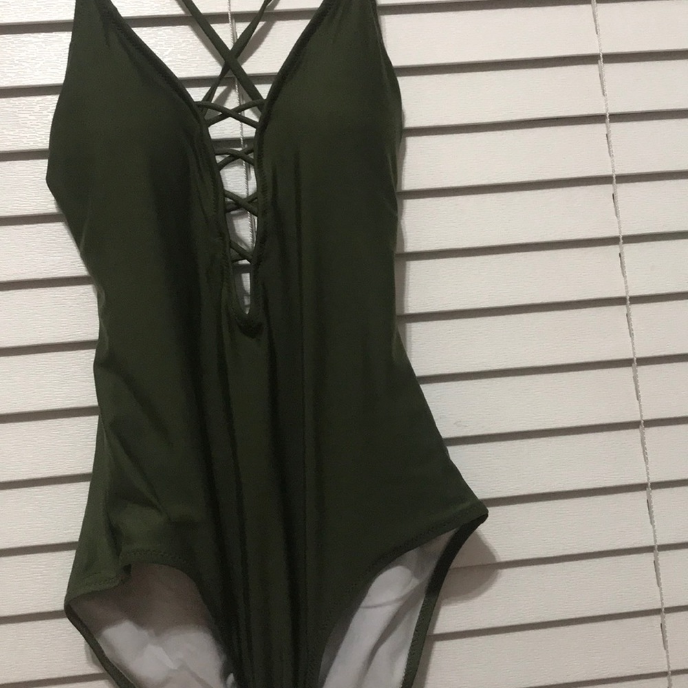 Olive/Army green crisscrossed bathing suit